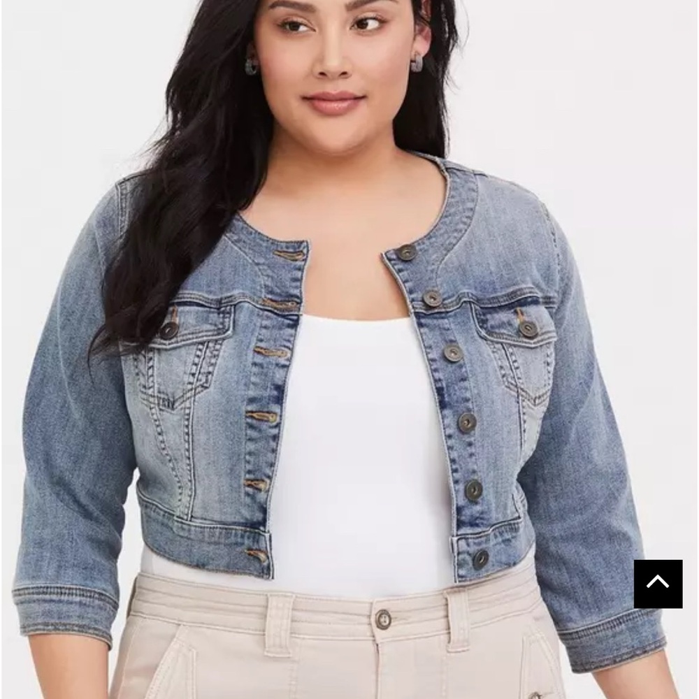 Torrid Collarless Crop Denim Jacket